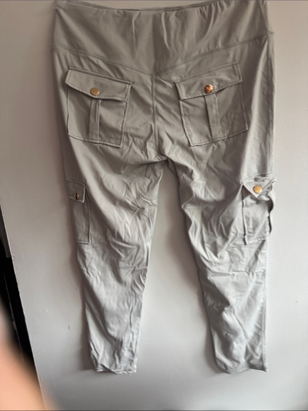 SHEIN Light Gray Cargo Stretch Pants with Button-Flap Pockets